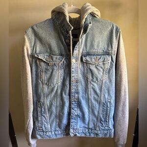 H&M Light Blue Denim Jacket with Gray Hoodie Sleeves